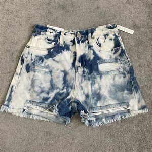 BP. Denim Jean Shorts Women's 27 Blue Tie Dye Bleached Frayed Cotton High Rise